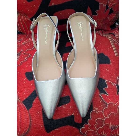 Guilhermina Sz 6 Silver Genuine Leather Spool Heel Dress Formal  Shoes Heels - Picture 2 of 7